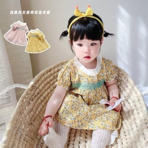Baby Girl Children Summer Dress Princess Dress Rural Wind Restoring Ancient Ways Broken Flower Girl Dress With Short Sleeves