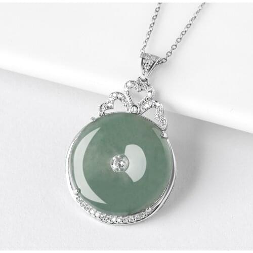 Hot selling natural hand-carve jade Silver inlay cyan pingan buckle Necklace pendant fashion jewelry Men Women Luck Gifts amulet