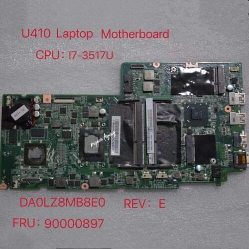 For Lenovo IdeaPad U410 Laptop Motherboard CPU:I7-3517 1.9G DA0LZ8MB8E0 REV:E FRU 90000897