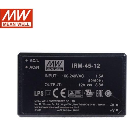 MEAN WELL IRM-45-12 45W PCB assemble Encapsulated Power Module 110V/220V AC to 12V DC 3.8A 45W Meanwell Module type Power Supply