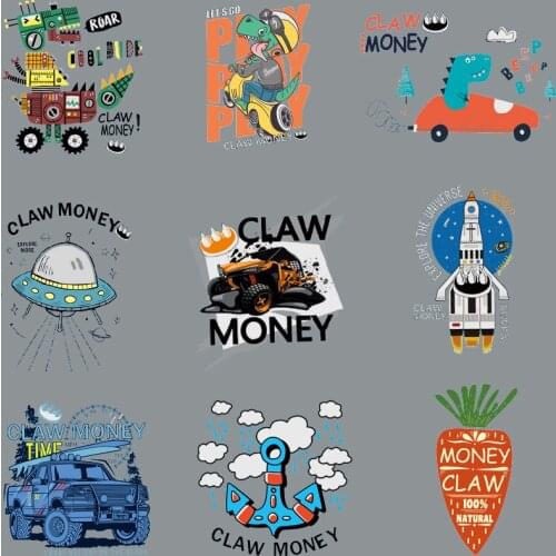 Cute Dinosaur Car Pathes for Clothing Heat Transfers Iron on Transfer Print Space Animal on T-shirt Dresses Washable Stickers