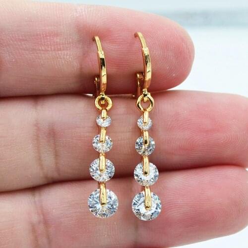 Gold Color Clear Cubic Zirconia CZ Fashion Linear Dangle Earrings for Women