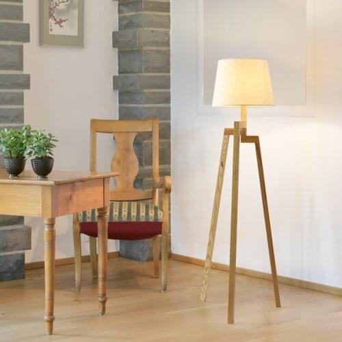 Nordic room floor lamp solid wood creative living room standing lamp wooden fabric bedroom led foot switch for floor lamps