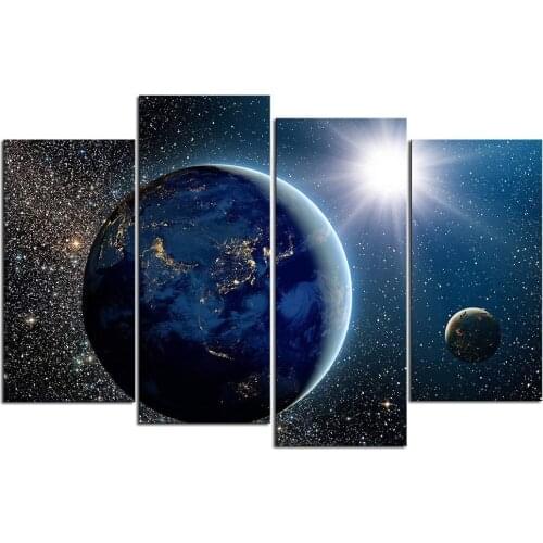 Wall Art 4 Piece Framed Canvas Painting Large Abstract Beautiful View of Earth Sun Moon Canvas Print Picture Drop shipping