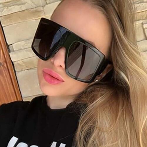 Oversized Flat Top Sunglasses women fashion Big frame Brand Designer Woman Sun Glasses vintage pilot eyewear Lunette De Soleil