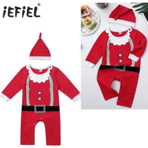 2020 New Christmas Clothes Baby Rompers Hat Cap Set Baby Girls Boys Santa Claus Clothes Jumpsuit Christmas Gift Newborn