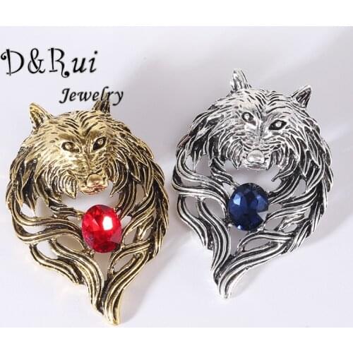 New Vintage Animal Lion Head Brooches Red Crystal Rhinestone Pins Brooch Unisex Jewelry Accessories Brooch Pin for Men and Women