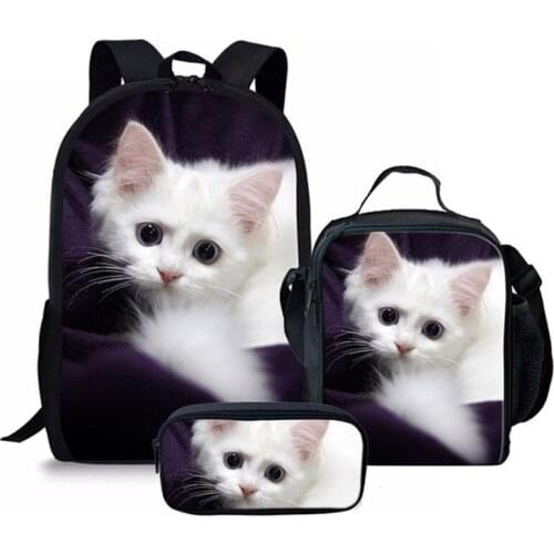 Hot 3pcs/set Adorable Kitten School Bags for Girls Boys Orthopedic Backpack Schoolbag In Primary Students Kids Book Bag Bagpack