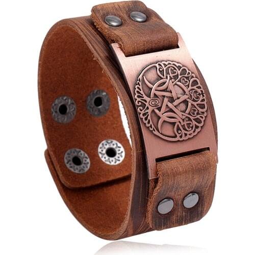 Charms Vintage Life Tree Star Pattern Alloy Material Flat Leather Bracelet Jewelry Wristband Cuff Bangle Gift Men Women Party