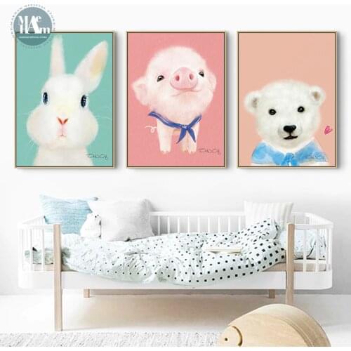 Maeham Nordic Art bear rabbit pig Canvas Poster Painting Cartoon Animal Wall Picture Print Children Baby Wall Art Mural Unframed