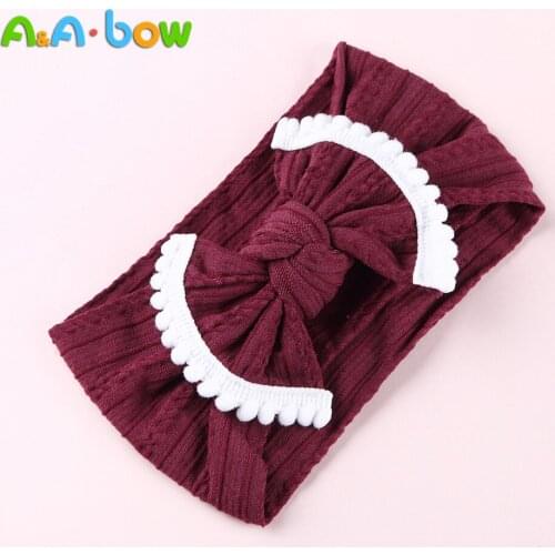 1PCS Braid edging ball Nylon Bow Headbands,Cable Knit Solid Wide Nylon Headwears Turban, Baby Girls Head Wrap Hair Accessories