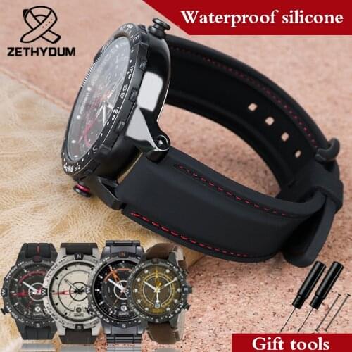 Waterproof Rubber silicone soft watch strap Fit for timex T2N720 T2N721 TW2T76300 black sports strap 24*16mm Mens accessories