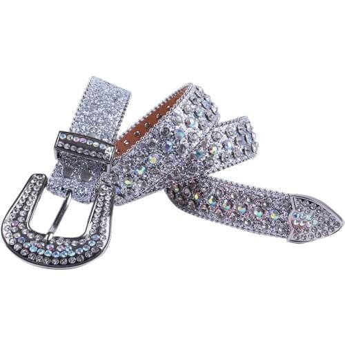 Luxury Strap Diamond Belt For Women Men Western Leather Crystal Studded Belt Fashion Cowgirl Cowboy Bling Rhinestone Belt Buckle