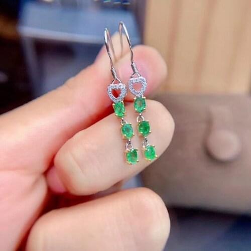 Real Natural Green Emerald gem earrings for beauty silver jewelry birthday party gift Earring