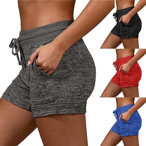 Shorts for women ladies Solid Color Quick Dry Pockets Drawstring Stretchy Sports Shorts Minipants High Waist Shorts Black xxxl