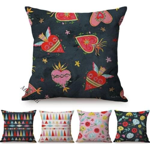 Nordic Colorful Heart Shaped Small Fresh Flower Cushion Cover Pastel Geometric Pattern Home Decor Sofa Chair Pillow Case Cojines