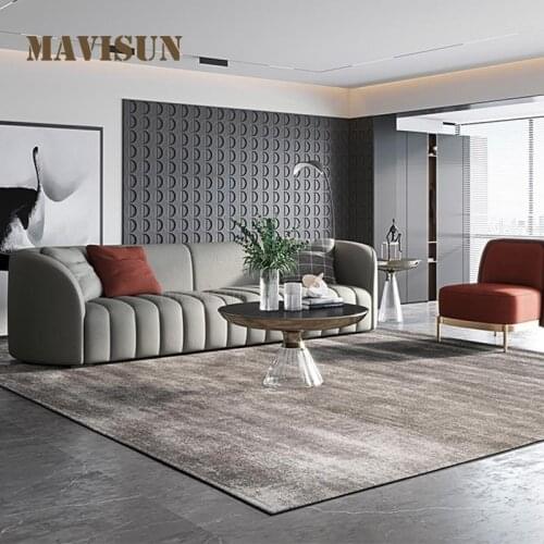 Modern Light Luxury Sofa Italian Minimalist Style Luxury Leather High-End Living Room Sofa Set Designer Simple Leather Sofa