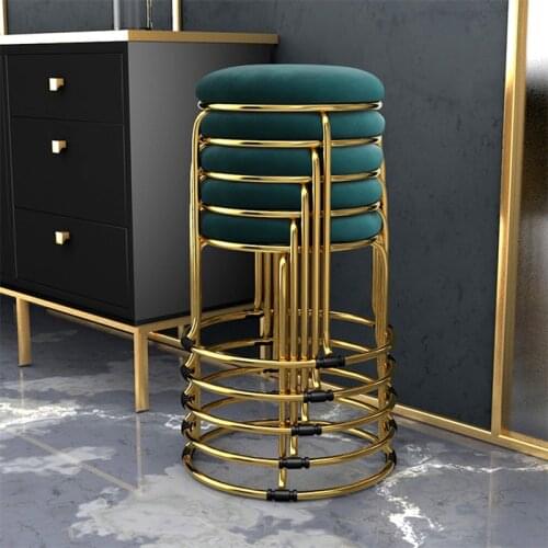 Light luxury gold plated family round stool soft seat stackable storage round stool dining table stool fashion makeup stool