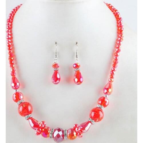 WOJIAER Women Jewelry Red Crystal Dichroic Glass Beads Necklace Earrings Jewelry Sets PM3078