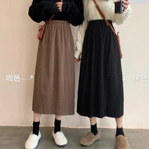 2020 New Solid Black Brown Women Skirt Vintage Spring Summer Straight Long Office Lady High Waist Girls skirts Femininas