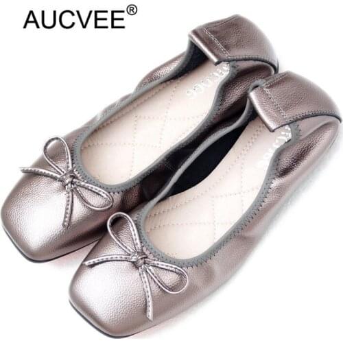 Plus Size 34-43 Women Boat Shoes Genuine Leather Flat Single Shoes Soft Comfortable Womens Ballet Flats Office Lady Brand Shoes