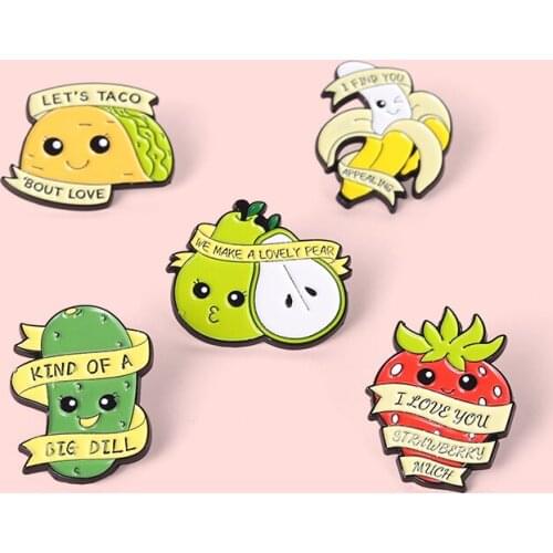 Fruit Party Badge Cute Cartoon Strawberry Banana Pear Avocado Metal Enamel Brooch Creative Fun Lapel Backpack Jewelry Gift