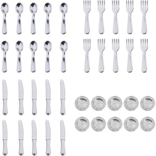 10pcs 1:12 Simulation Dollhouse Tableware Cutlery Silver Kids Role Play Toy