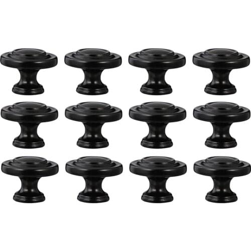 12PCS Drawers Cabinet Knobs Furniture Knobs Zinc Alloy Round Cabinet Pulls Kitchen Drawer Handles (Black)