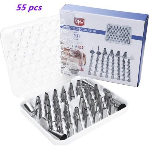 55/18 Pieces Cake Decoration Accessories Large Buttercream Nozzle Stainless Steel Extrusion Flower Nozzle with Storage Box