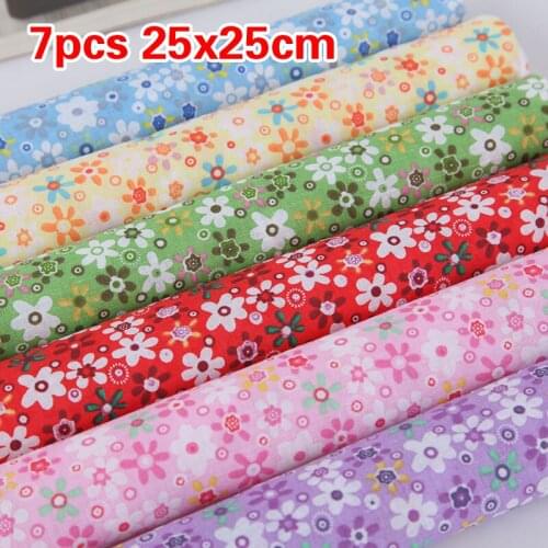 7Pcs Assorted Pattern Floral Printed Patchwork Cotton Fabric Cloth Crafts Bundle Sewing Quilting 25X25Cm Multicolor Cotton Cloth