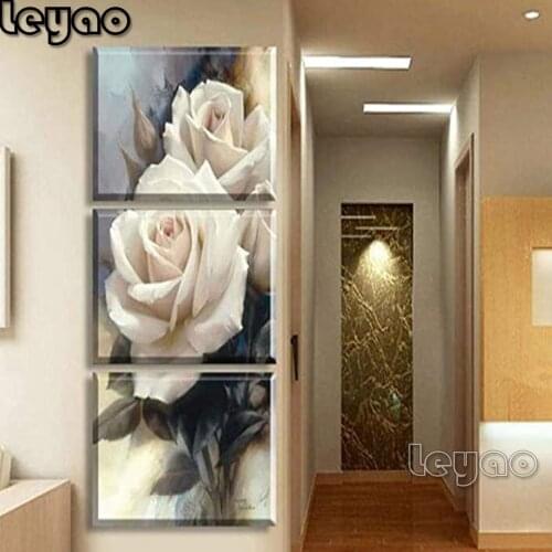 Diamond Embroidery 3 Pieces Luxury Rose Flowers Paintings for Living Room Home Decor,5D Diy Diamond Painting,full square/round
