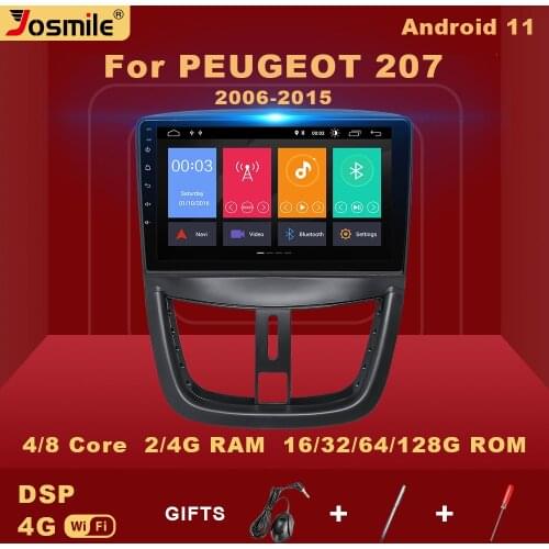 2 Din Android 11 Car Radio For PEUGEOT 207 2006-2015 Multimedia Player GPS DVD Video Navigation Carplay Wifi DSP RDS DAB 4GB128G