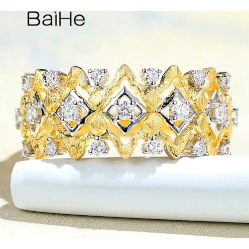 BAIHE Solid 14K White+Yellow Gold H/SI 0.30ct Round CUT Natural Diamond Fine Jewelry Wedding Gift Exquisite vintage diamond Ring