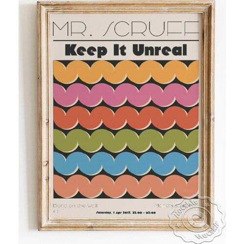 British Musician Mr. Scruff Music Gig Poster, Keep It Unreal Art Prints, Colourful Wavy Curve Lines Backdrop Decorative Painting