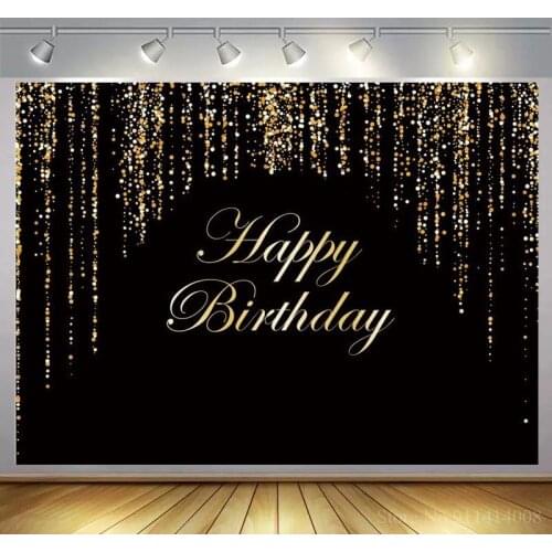 Black Board Gold Glitter Curtain Happy Birthday Background Photography Adult Women Celebration Party Show Photo Backdrops
