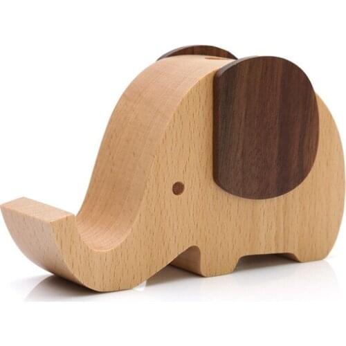Wooden Mobile Phone Log Music Box Elephant Wood Music Box Desktop Decoration Office Home Small Object Decorations