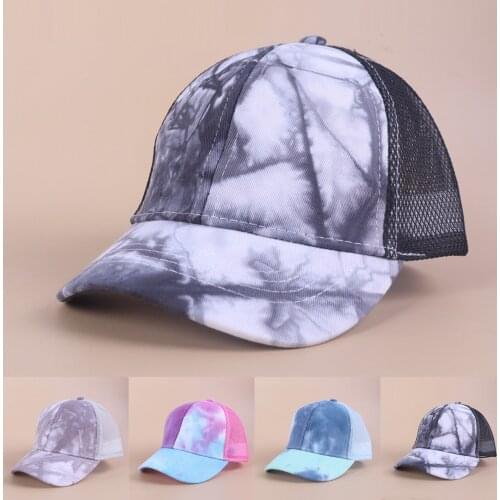 Children Sun Baseball Cap Tie-dye Printing Boys Girls Kids Hat Net Hellow Breathable Adjustable Hip Hop Style Travel Sports Hat