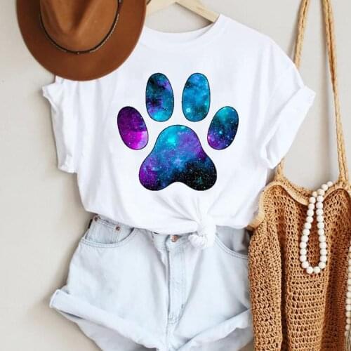 Womens Paw Dog Print T-shirt Female Clothing Cartoon Summer Funny Pet Love Harajuku Shirt Casual Short-sleeved Womans T-shirt
