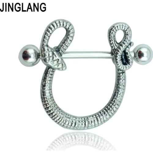 JINGLANG Fashion Nipple Rings Stainless Steel Barbell Retro Snake Breast Piercing Jewelry