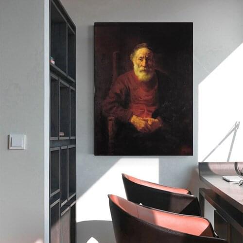 Citon Canvas Rembrandt《An Old Man in Red》Art Oil painting Artwork Poster Picture Modern Wall decor Home Living room Decoration