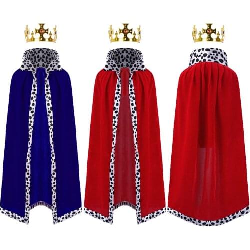 2Pcs Kids Girls and Boys Unisex Hallowee Cosplay Costume Stage Clothing Leopard Patchwork Straps Self Tie Cloak with Crown Set