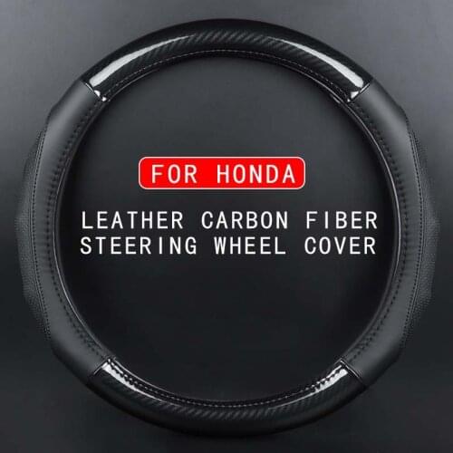 Car Steering Wheel Cover Leather With Carbon Fiber For Honda Fit Civic Accord Odyssey CRV Breathable Interior Accessories