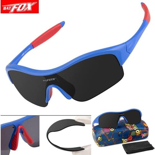 BATFOX Fashion Kids Black Polarized Sunglasses Outdoor Sports Bicycle Cycling Walking Eyewear Childre Girls Boys Sunglasses