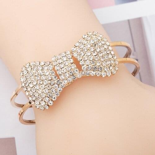 Fashion Rhinestones Cuff Bracelets Bangles Crystal Bowknot Bangle for Women Female Wedding Charm Bracelet Bohemian Beach Jewelry