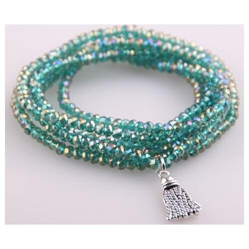 MOODPC Free shipping 5 Strands Crystal with Alloy Tassel Beads Stretched Bracelets Green Pacet Bead Yoga Bracelet & Necklace