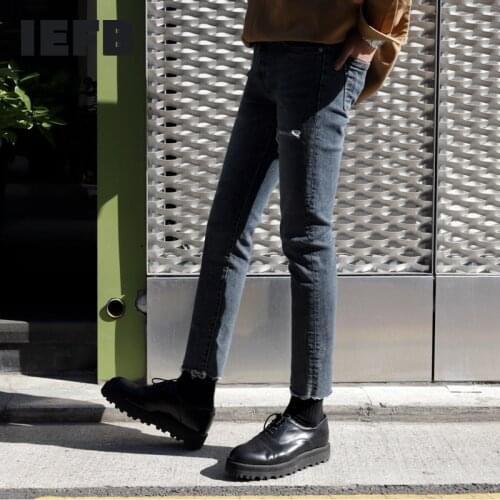 IEFB Mens Spring New Slim Fit Small Leg Jeans Straight Casual Denim Ankle-length Pants For Male 2021 Korean Fashion Trousers