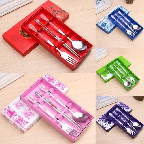 Spoon And Fork Chopsticks Set Stainless Steel Cutlery Portable Tableware Travel Packaging Picnic Storage Box Dinnerware