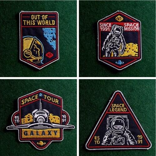 2pcs/lot Pulaqi Astronaut Patch Badge Embroidered Patches For Clothing DIY Rocket Badges Iron on Patch For Jackets Sticker
