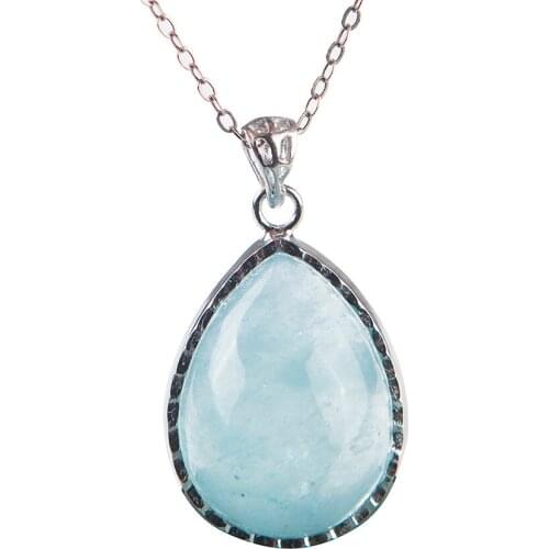 Genuine Natural Ocean Blue Transparent Gems Stone Women Water Drop Crystal Bead Stering Sliver Pendant 26*20*11mm