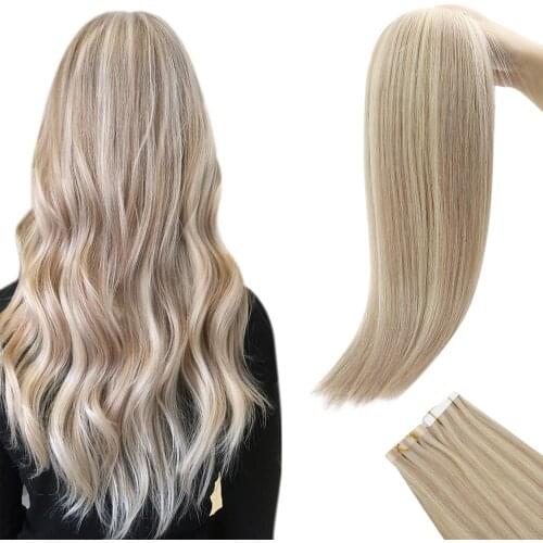 [New] Ugeat Tape in Human Hair Extensions Virgin Hair Extensions Highlight Blonde #P18/613 Natural Soft Virgin Hair 2.5G/Piece